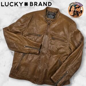 Lucky Brand The Bonneville Racer Leather Jacket Brown Men's XXL Moto Biker Zip